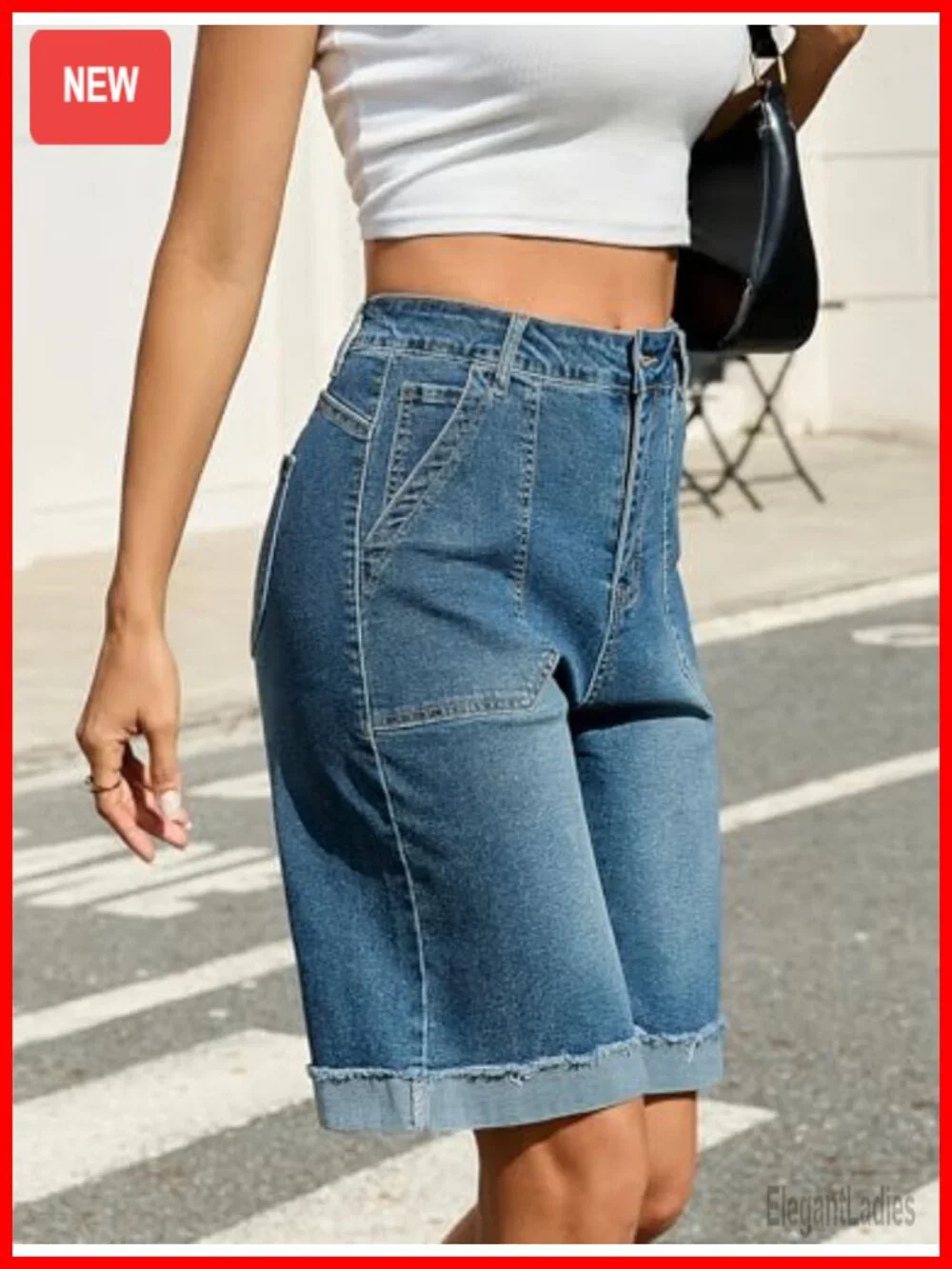 Bermuda Jean Shorts High Waisted Knee Length Denim Jorts